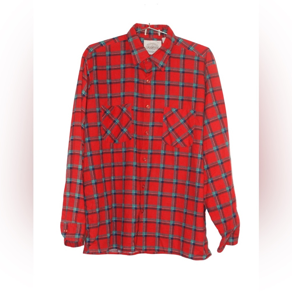 Vintage Saugatuck Dry Goods Button Up Flannel Shirt Mens Large Red Blue Plaid